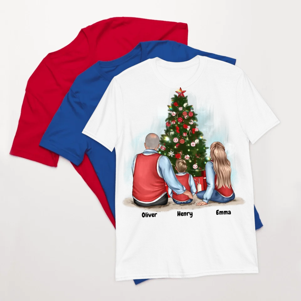 Christmas Celebration Grandmother and Grandfather Personalised Tshirt with 2 Kids Custom Unsex Shirt - Name, Skin, Hair, Kids can be Customized